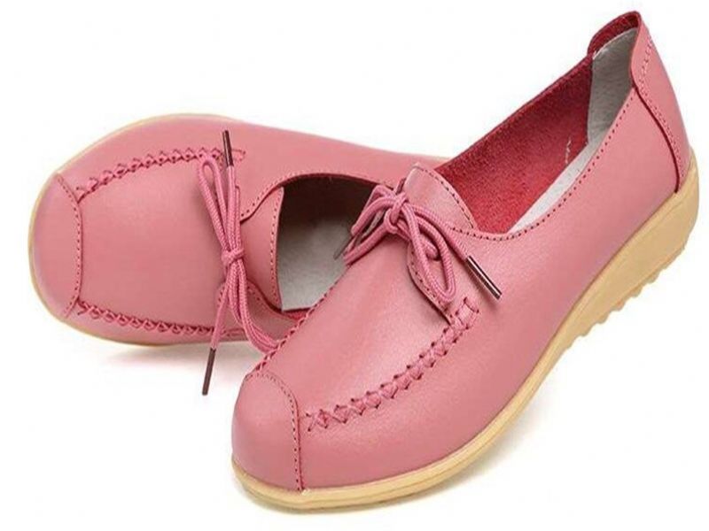 Katalina Dames Platte Leren Instappers - Roze