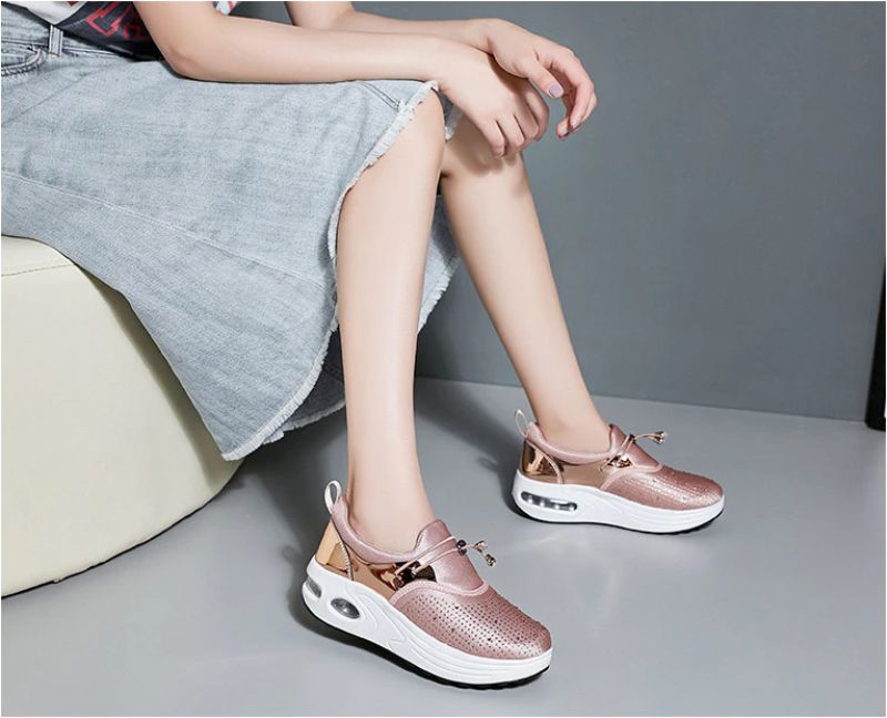 Kautin Dames Platform Comfortabele Sneaker Zwarte Schoenen - Zwart