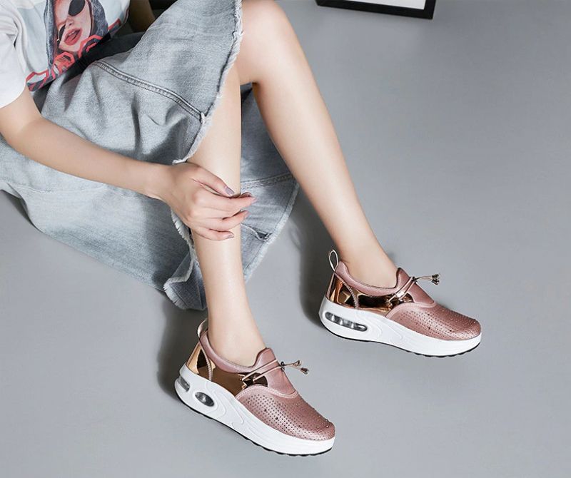 Kautin Dames Platform Comfortabele Sneaker Zwarte Schoenen - Zwart