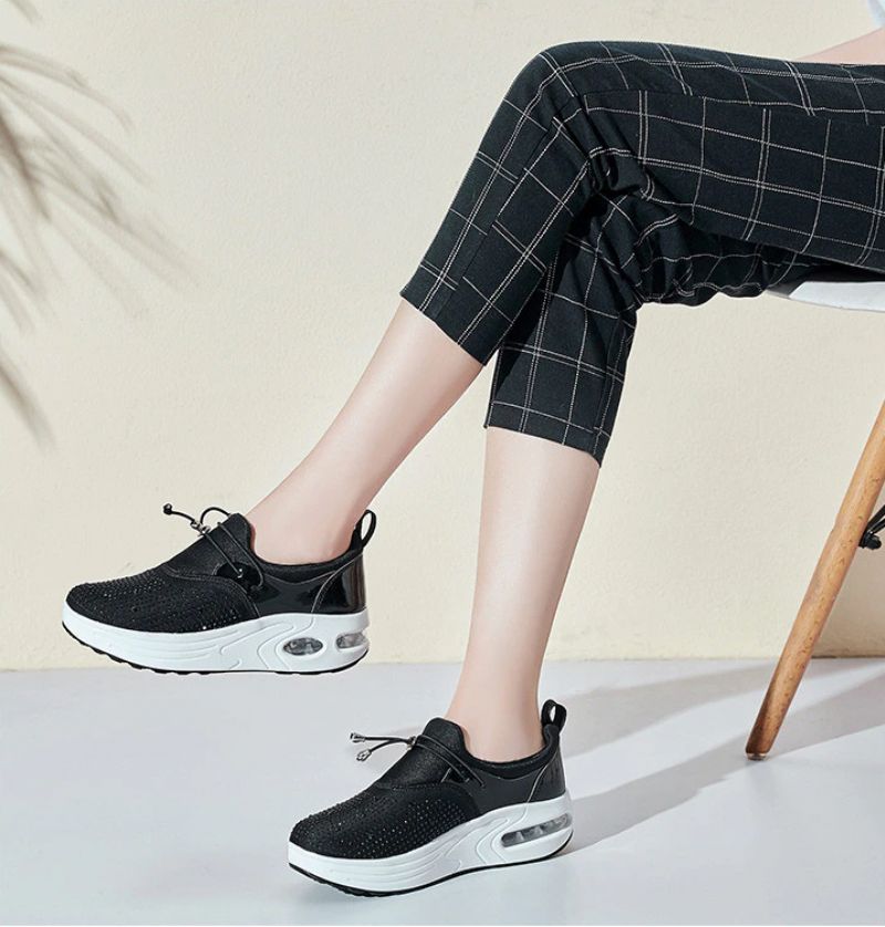 Kautin Dames Platform Comfortabele Sneaker Zwarte Schoenen - Zwart