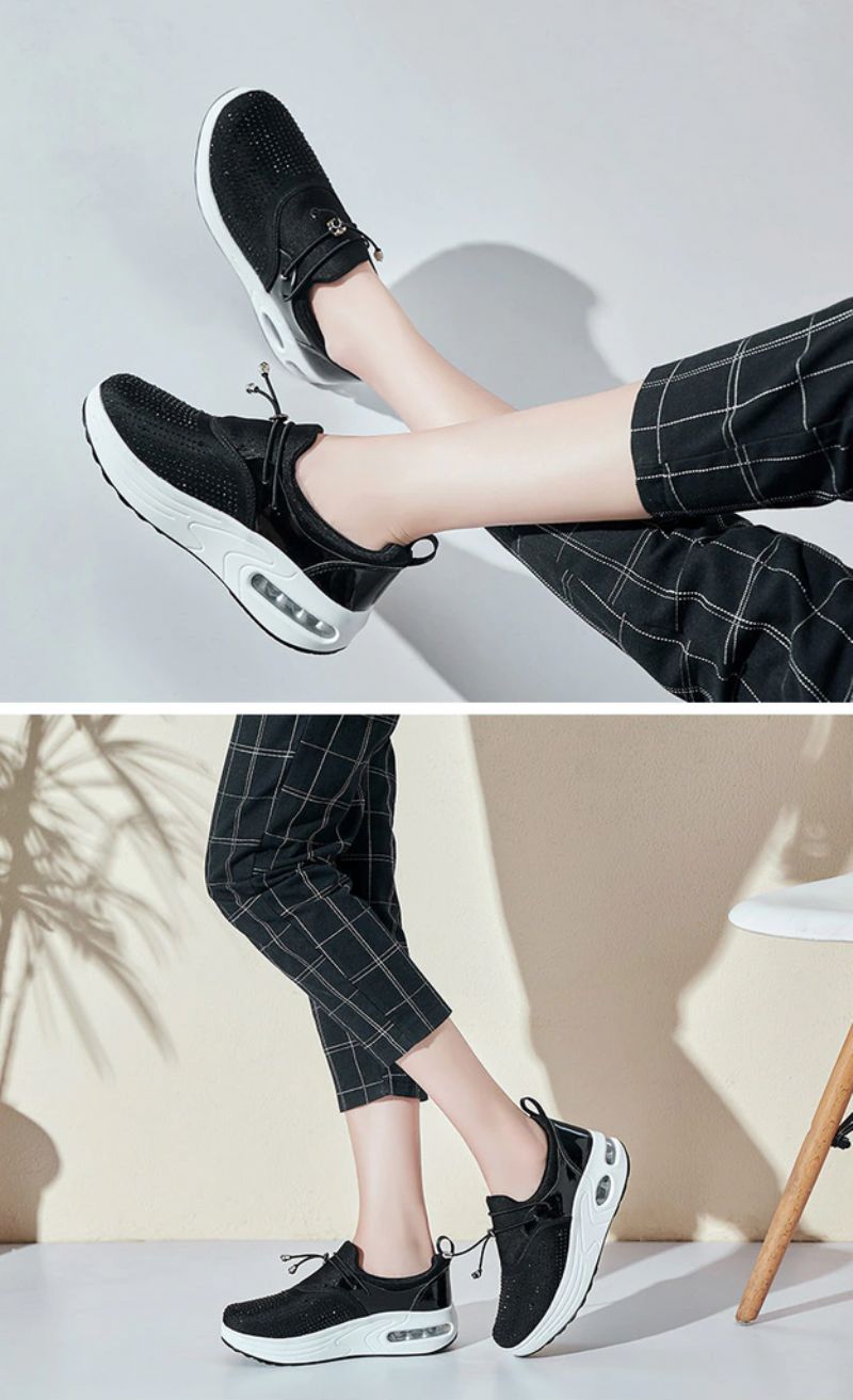 Kautin Dames Platform Comfortabele Sneaker Zwarte Schoenen - Zwart