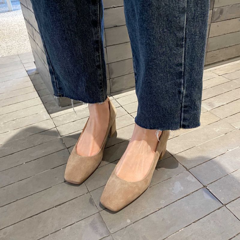 Kendra Dames Vierkante Teen Suède Pumps Schoenen - Zwart