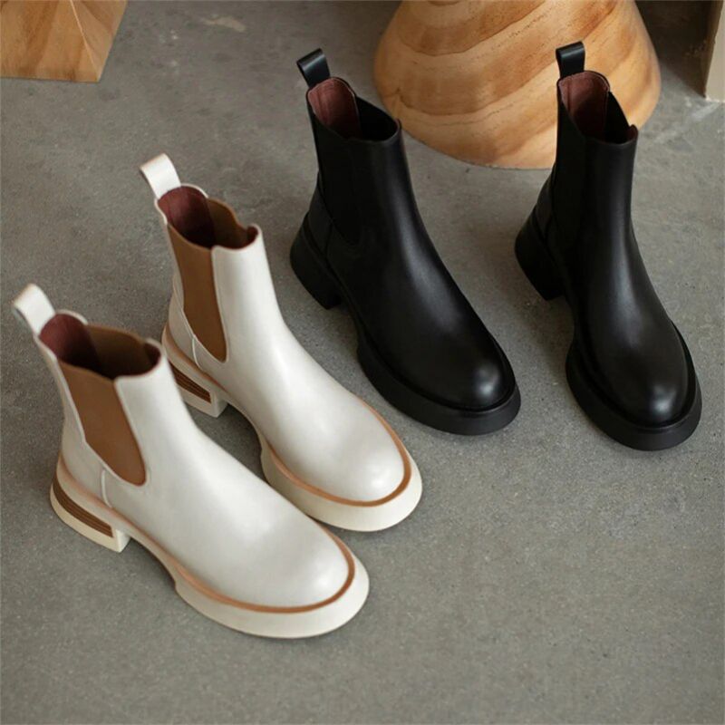 Kenny Dames Platform Chelsea Laarzen - Beige Zonder Bont