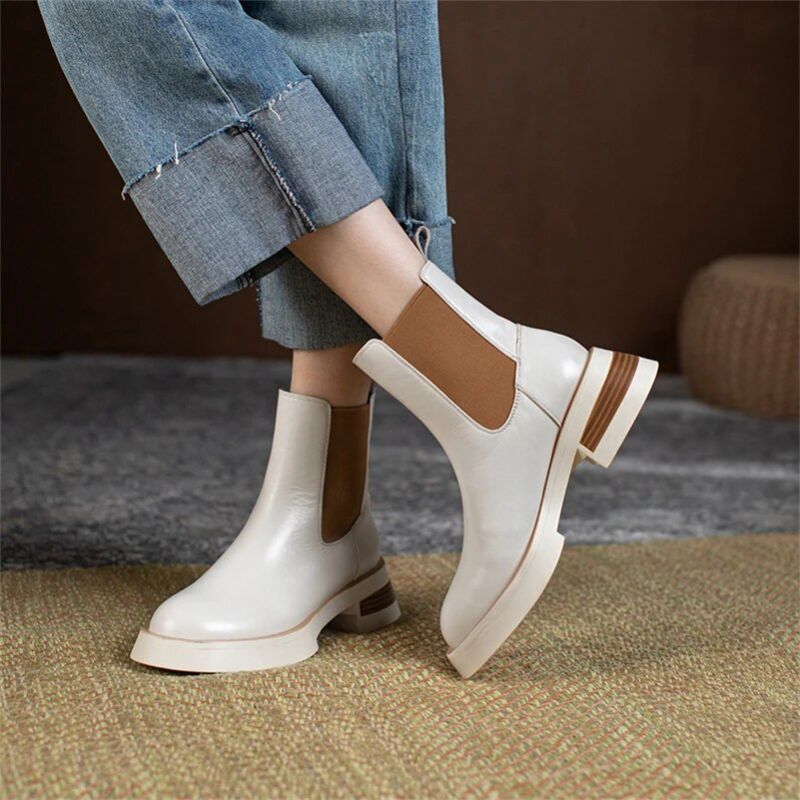 Kenny Dames Platform Chelsea Laarzen - Beige Zonder Bont