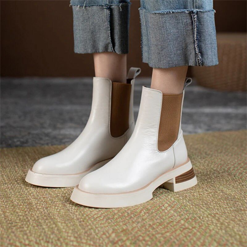 Kenny Dames Platform Chelsea Laarzen - Beige Zonder Bont