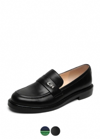 Kimberly Dames Oxford Echt Leren Ronde Neus Platte Zwarte Schoenen