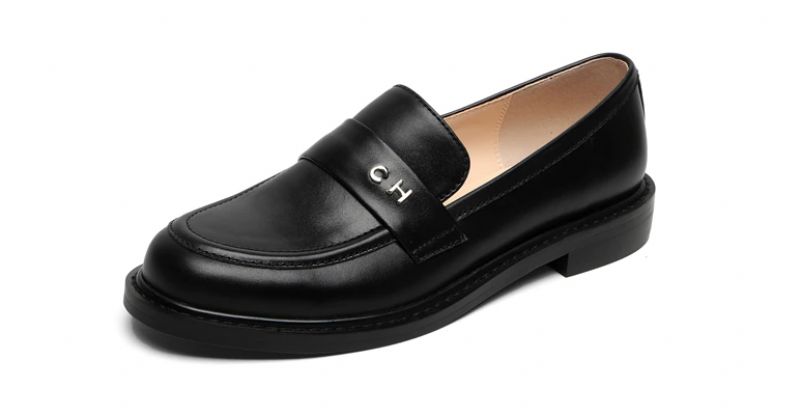 Kimberly Dames Oxford Echt Leren Ronde Neus Platte Zwarte Schoenen - Zwart