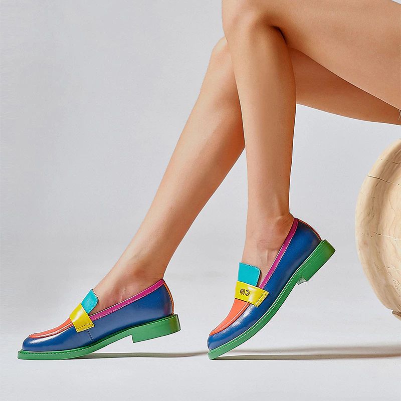 Kimberly Dames Oxford Echt Leren Ronde Neus Platte Zwarte Schoenen - Zwart