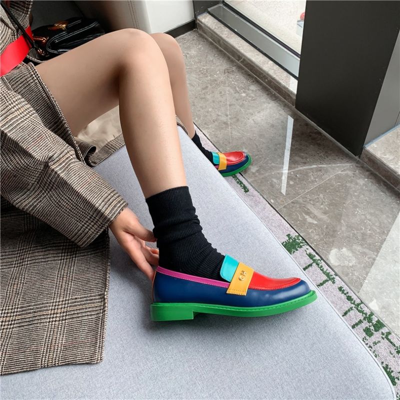Kimberly Dames Oxford Echt Leren Ronde Neus Platte Zwarte Schoenen - Zwart