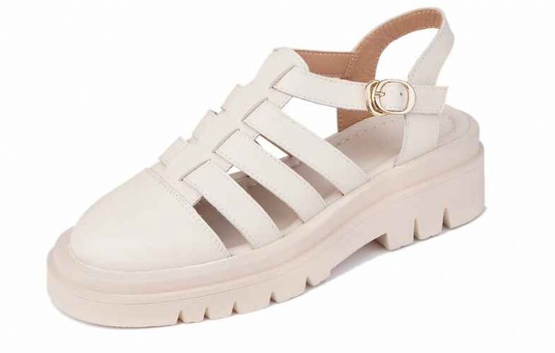 Kity Leren Sandaal Met Ronde Neus Voor Dames - Beige