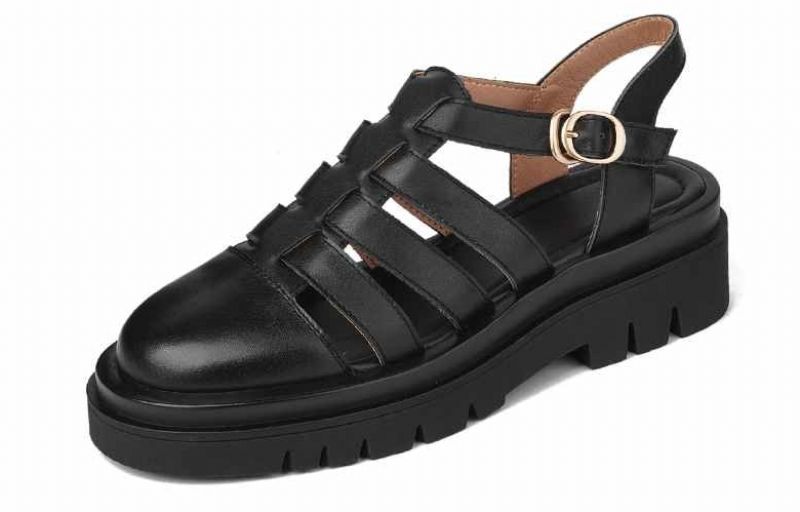 Kity Leren Sandaal Met Ronde Neus Voor Dames - Beige