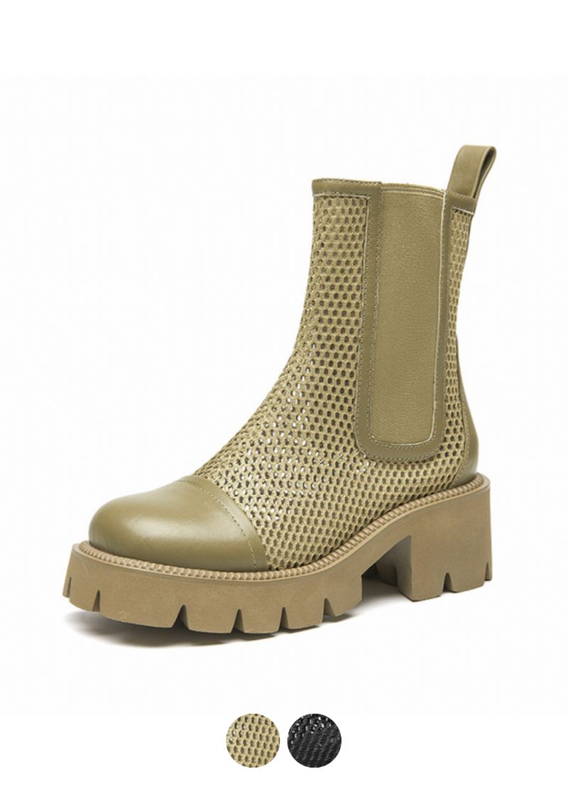 Klein Dames Mesh Platform Leren Laarzen