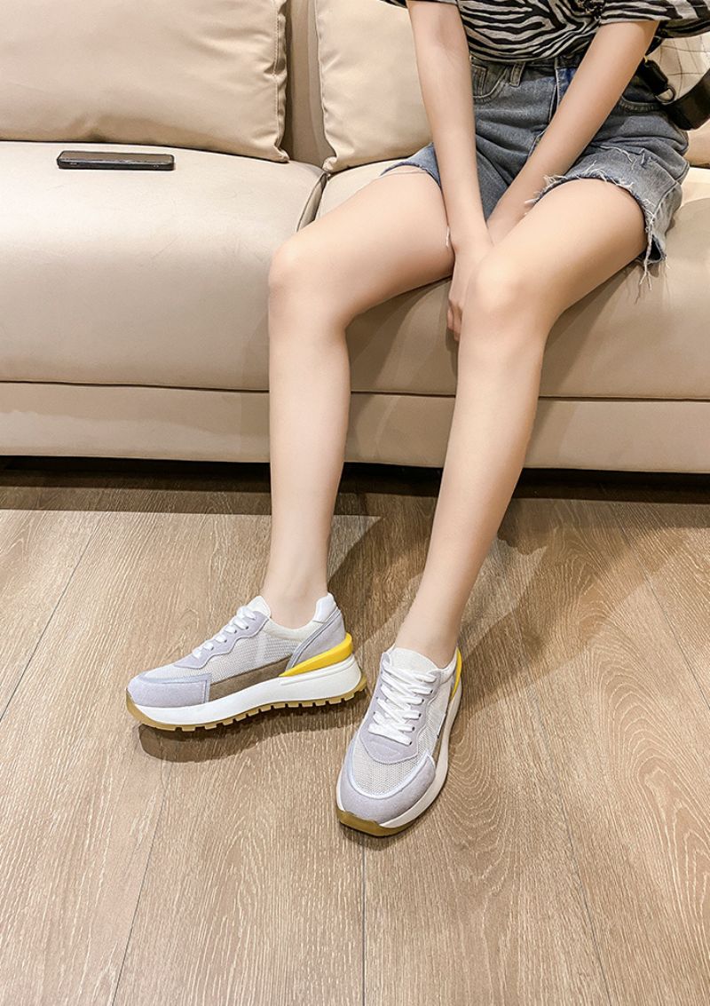 Koby Dames Platte Leren Platform Sneaker - Wit