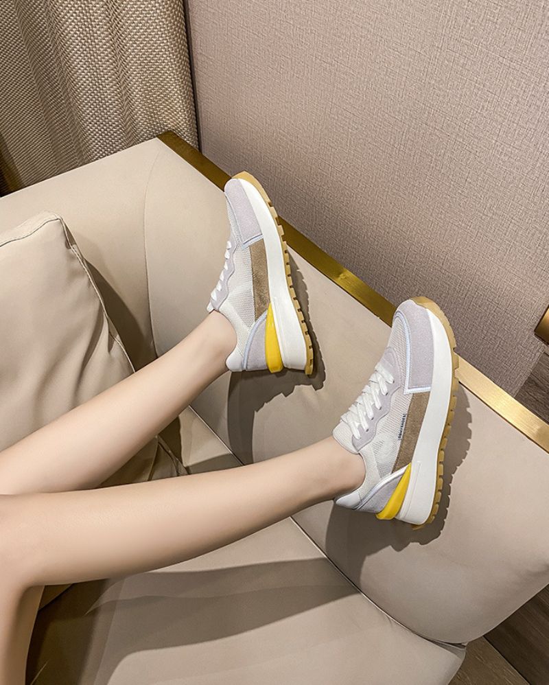 Koby Dames Platte Leren Platform Sneaker - Wit