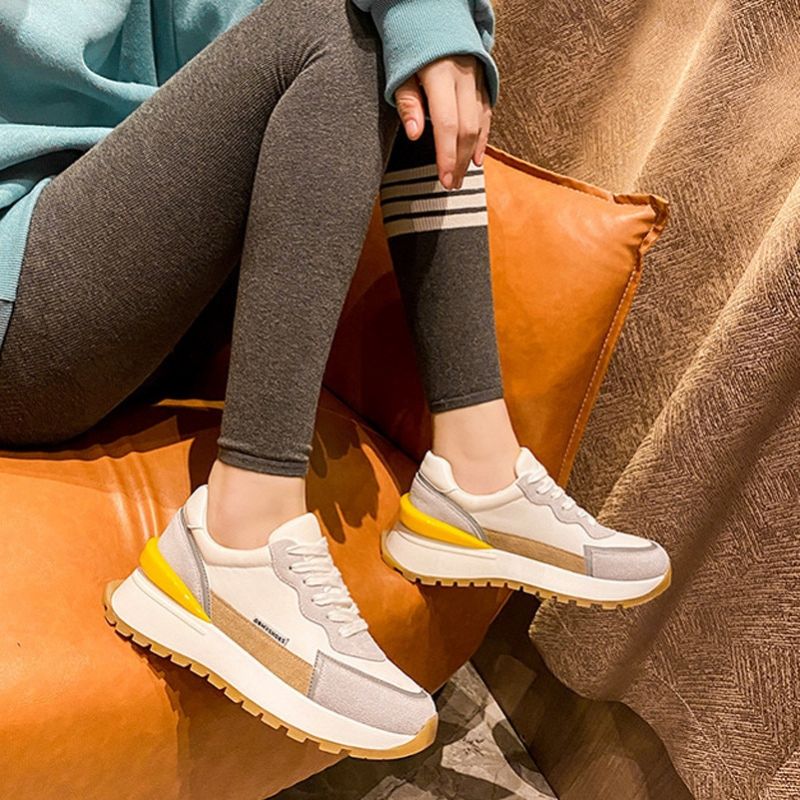 Koby Dames Platte Leren Platform Sneaker - Wit