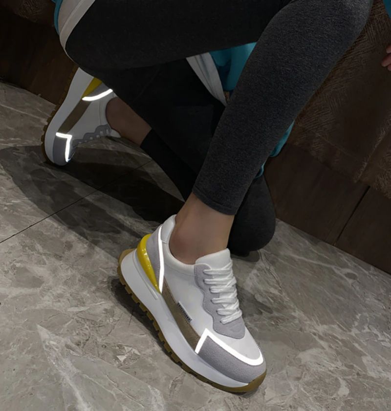 Koby Dames Platte Leren Platform Sneaker - Wit