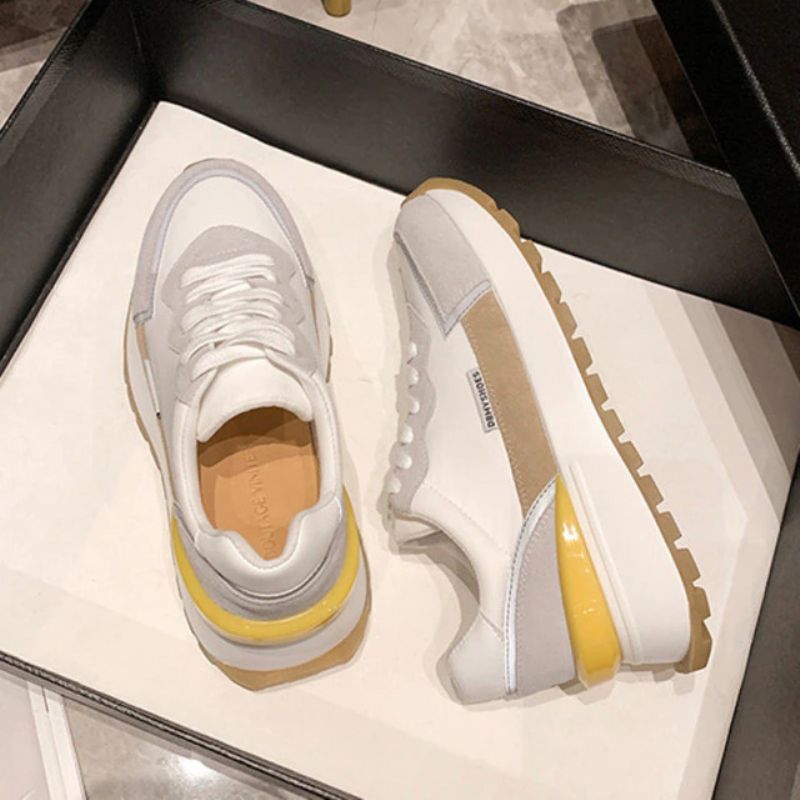 Koby Dames Platte Leren Platform Sneaker - Wit