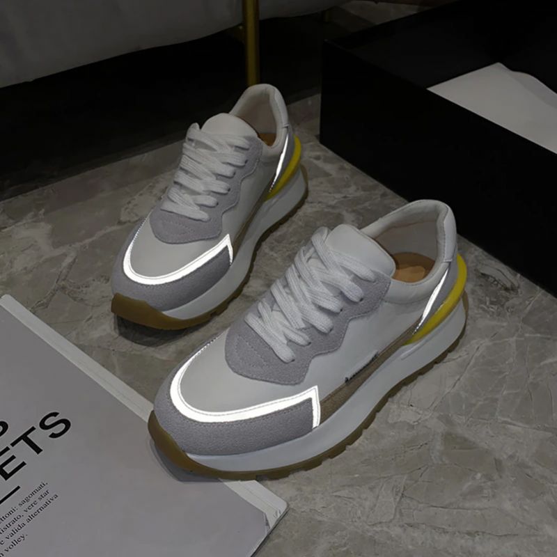 Koby Dames Platte Leren Platform Sneaker - Wit