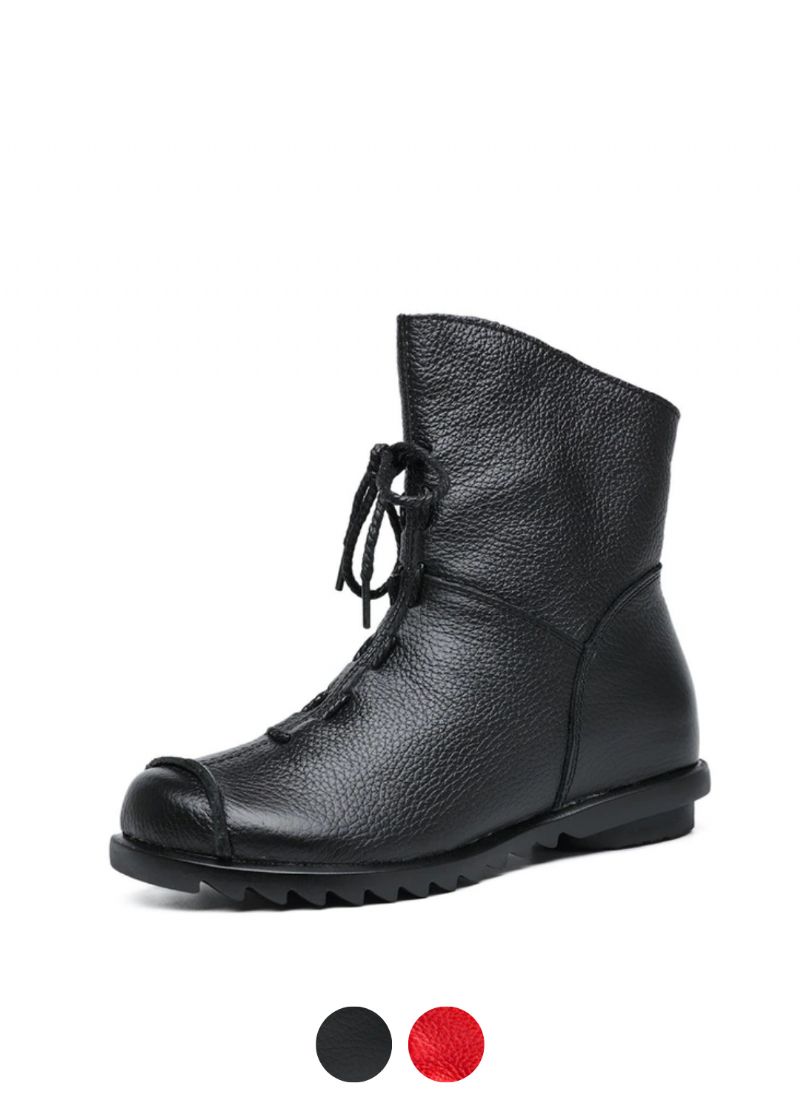 Koko Vintage Stijl Echte Leren Zwarte Laarzen Voor Dames