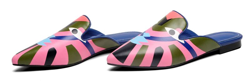 Koky Dames Bedrukte Smalle Teen Muiltjes Schoenen - Roze