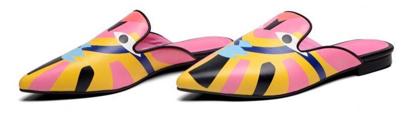 Koky Dames Bedrukte Smalle Teen Muiltjes Schoenen - Roze