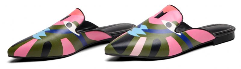 Koky Dames Bedrukte Smalle Teen Muiltjes Schoenen - Roze