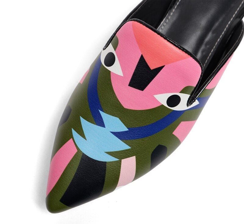 Koky Dames Bedrukte Smalle Teen Muiltjes Schoenen - Roze