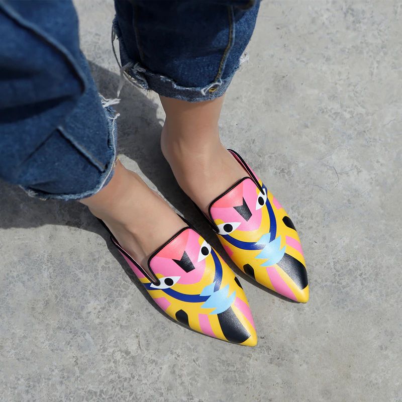 Koky Dames Bedrukte Smalle Teen Muiltjes Schoenen - Roze