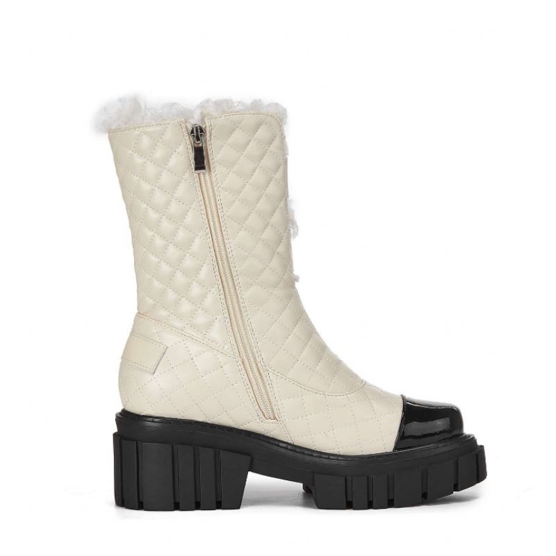 Kristen Zwarte Hoge Hak Snow Boots Voor Dames Met Parel Mid-calf Decoratie - Zwart