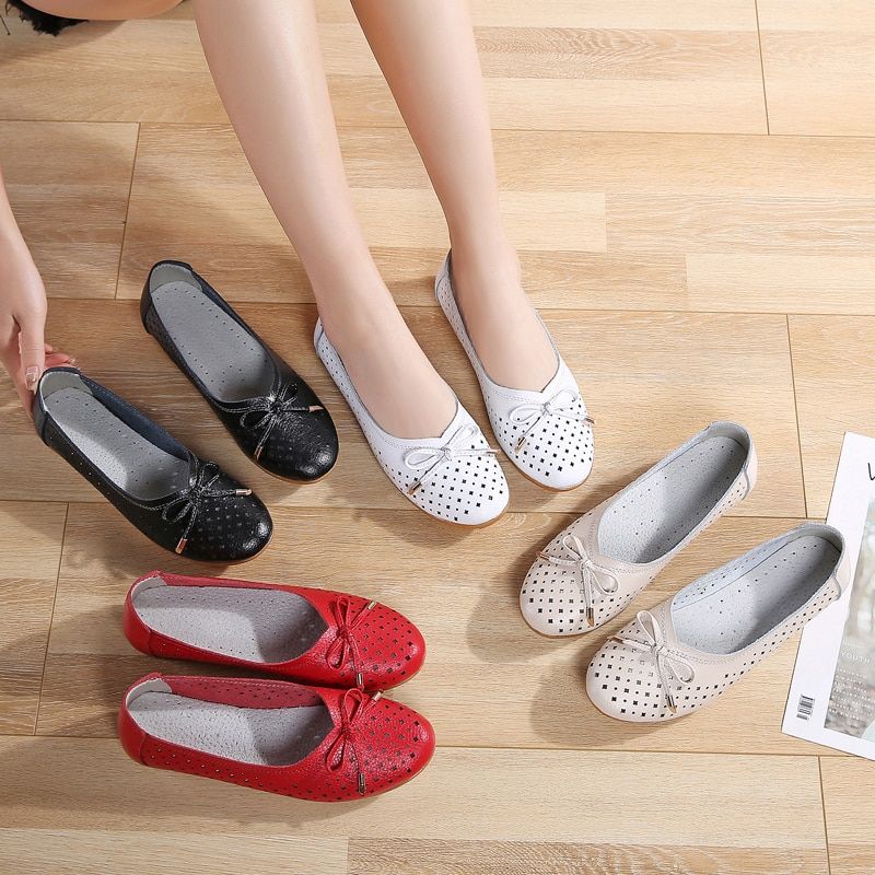 Lameth Leren Balletschoenen Voor Dames - Zwart