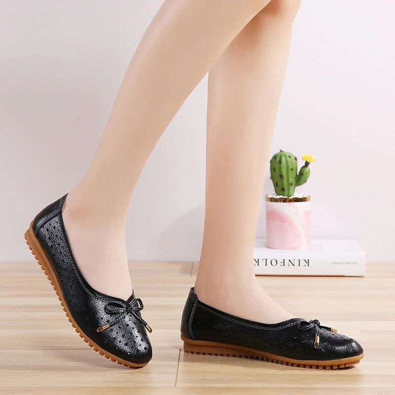 Lameth Leren Balletschoenen Voor Dames - Zwart