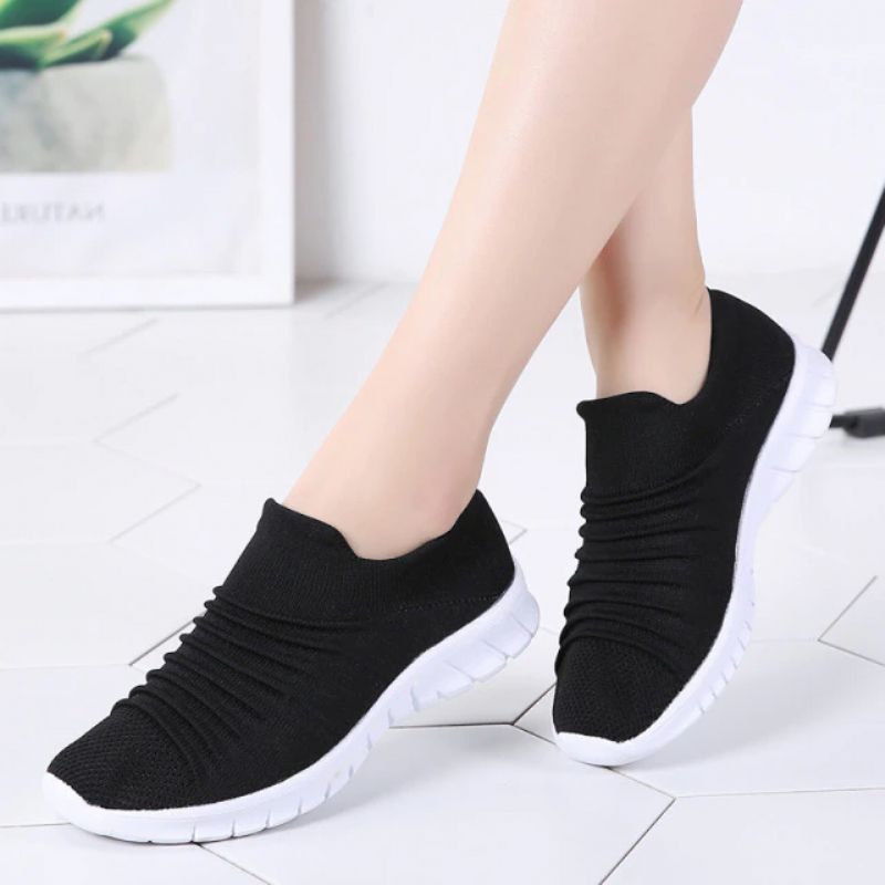 Lanet Dames Ademende Comfortabele Slip-on Loafers Zwarte Schoenen - Zwart
