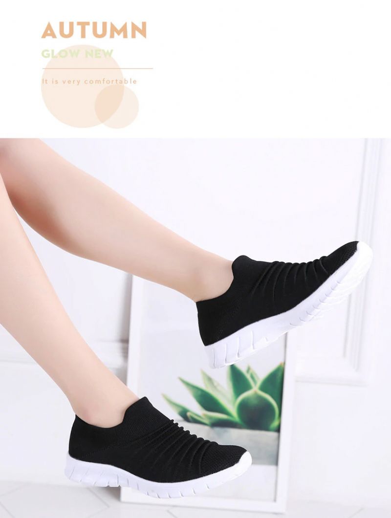Lanet Dames Ademende Comfortabele Slip-on Loafers Zwarte Schoenen - Zwart