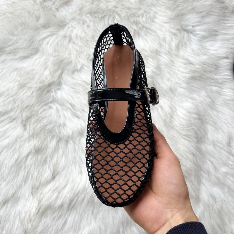 Lanus Dames Platte Mesh Schoenen - Zwart