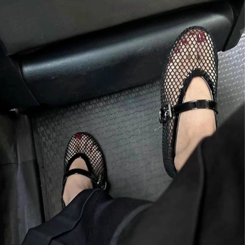 Lanus Dames Platte Mesh Schoenen - Zwart