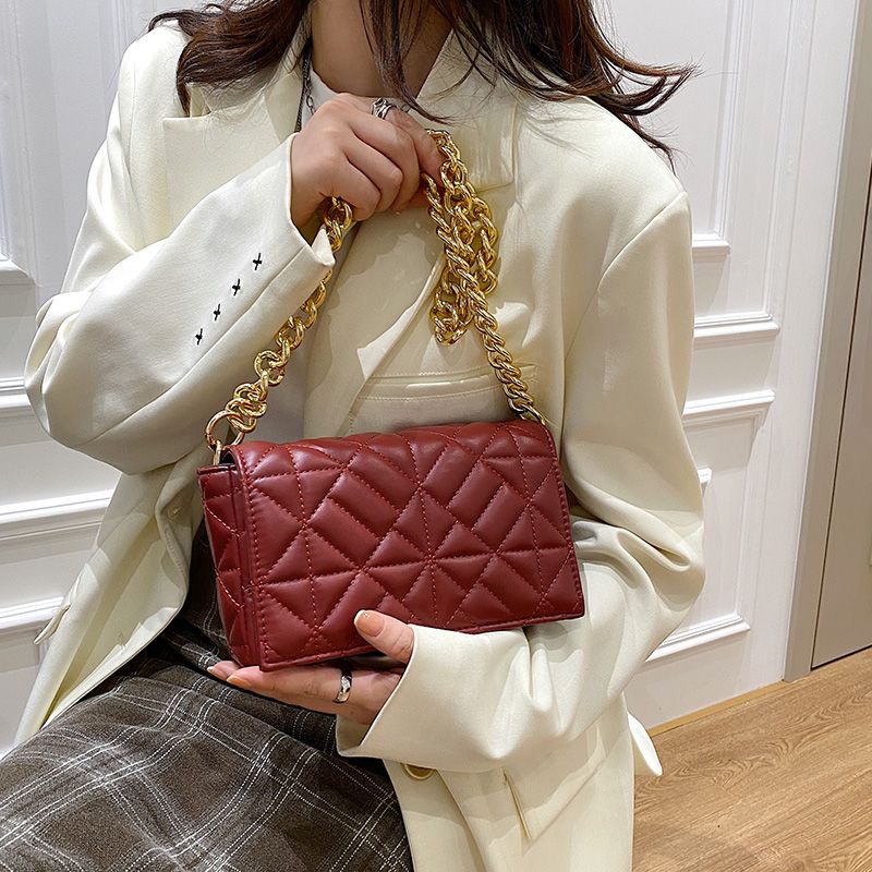 Latty Dames Minimalistische Gewatteerde Flap Handtas - Bruin