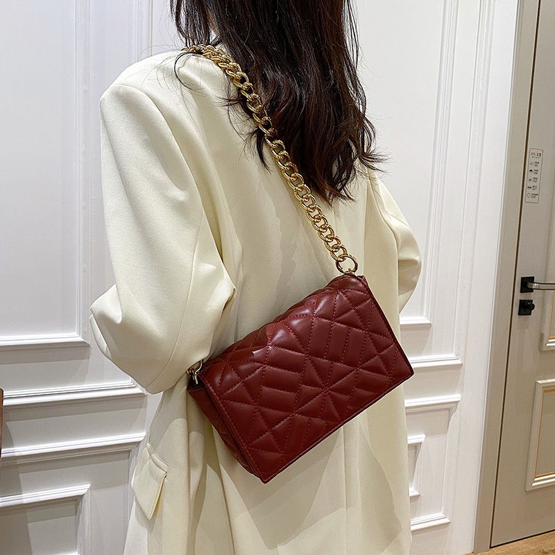 Latty Dames Minimalistische Gewatteerde Flap Handtas - Bruin