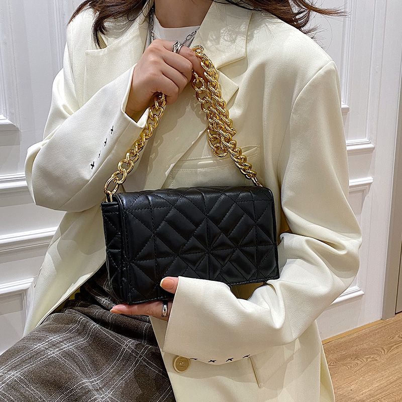 Latty Dames Minimalistische Gewatteerde Flap Handtas - Bruin