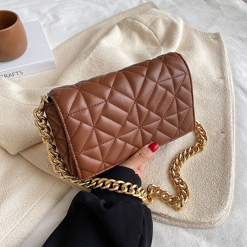 Latty Dames Minimalistische Gewatteerde Flap Handtas - Bruin