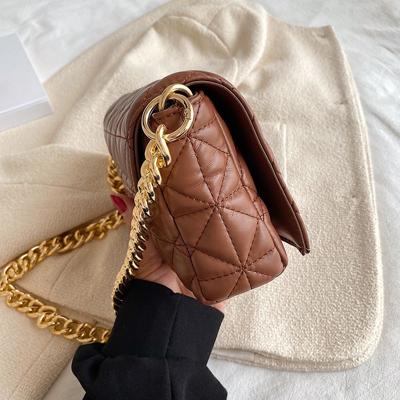Latty Dames Minimalistische Gewatteerde Flap Handtas - Bruin