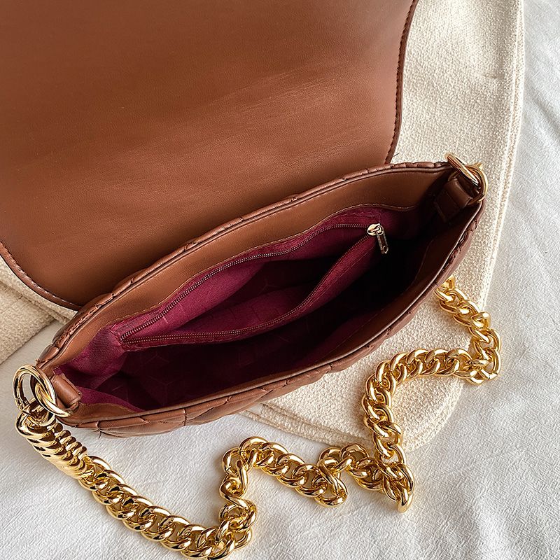 Latty Dames Minimalistische Gewatteerde Flap Handtas - Bruin