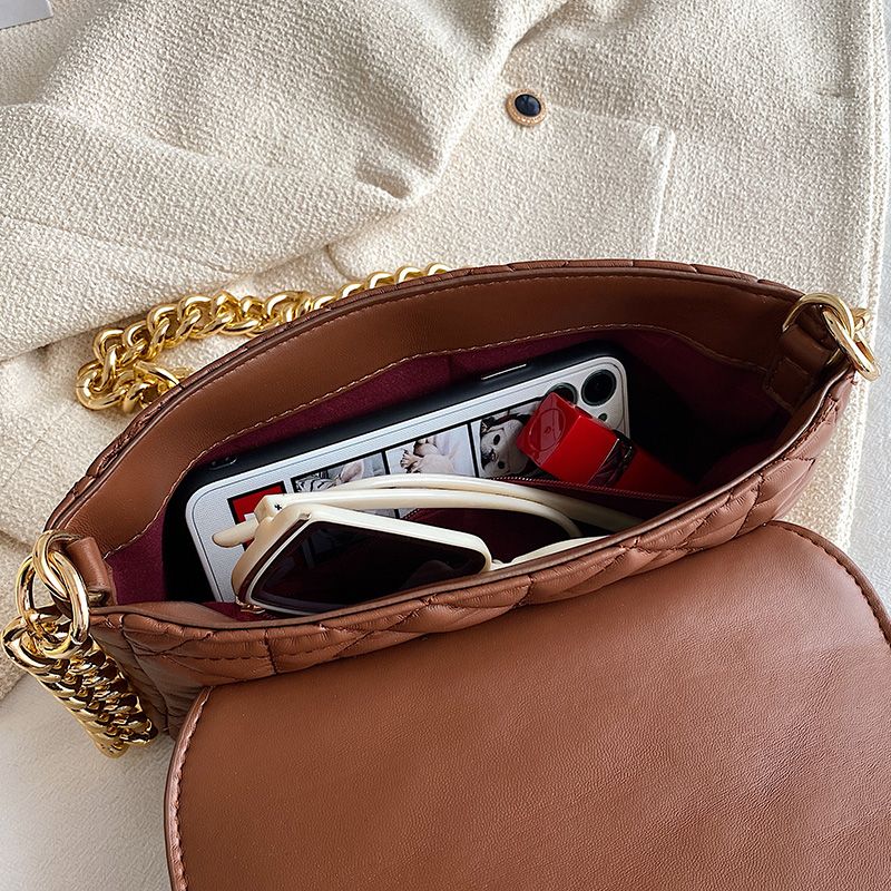 Latty Dames Minimalistische Gewatteerde Flap Handtas - Bruin