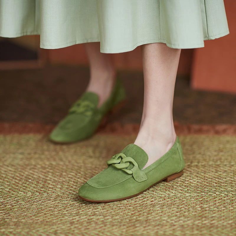 Laura Dames Platte Leren Loafer Schoenen - Abrikoos