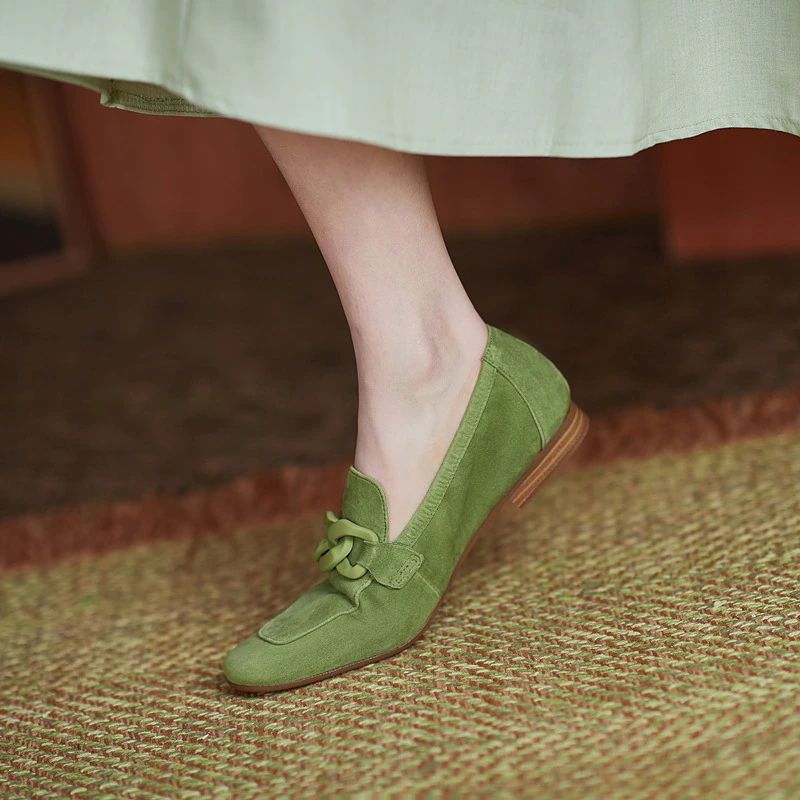 Laura Dames Platte Leren Loafer Schoenen - Abrikoos