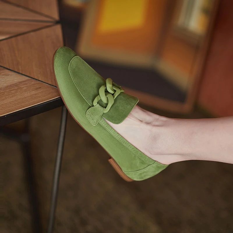Laura Dames Platte Leren Loafer Schoenen - Abrikoos