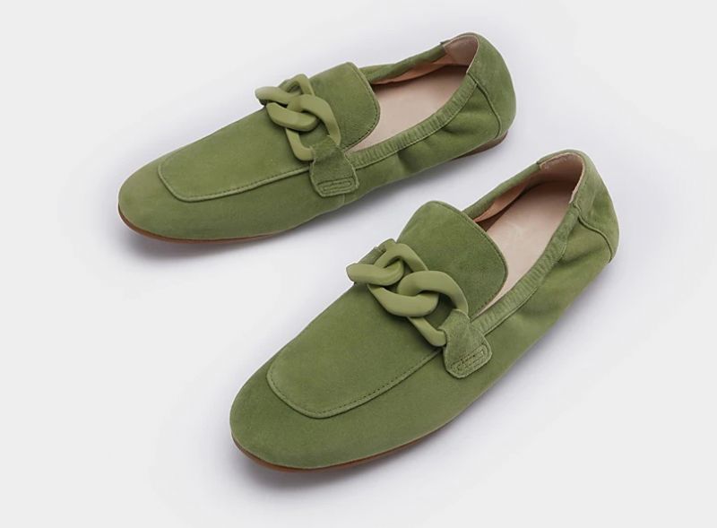 Laura Dames Platte Leren Loafer Schoenen - Abrikoos