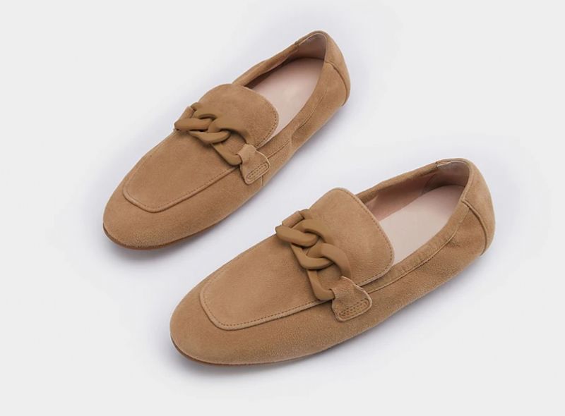 Laura Dames Platte Leren Loafer Schoenen - Abrikoos