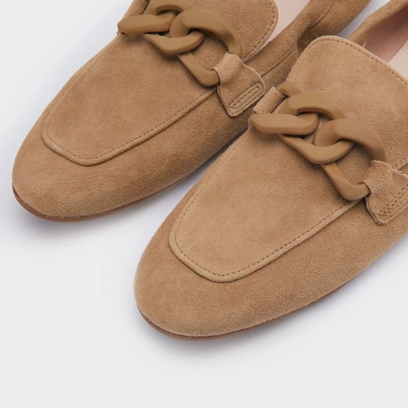 Laura Dames Platte Leren Loafer Schoenen - Abrikoos
