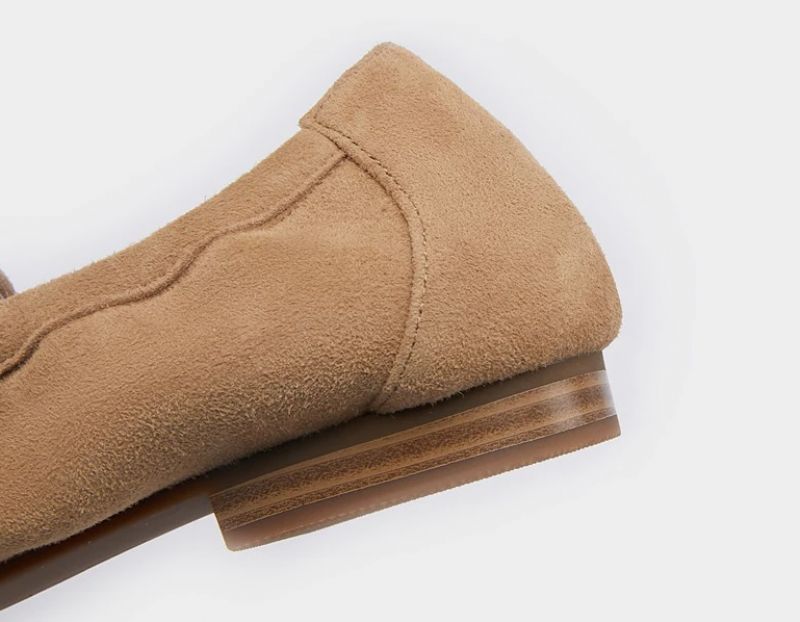 Laura Dames Platte Leren Loafer Schoenen - Abrikoos
