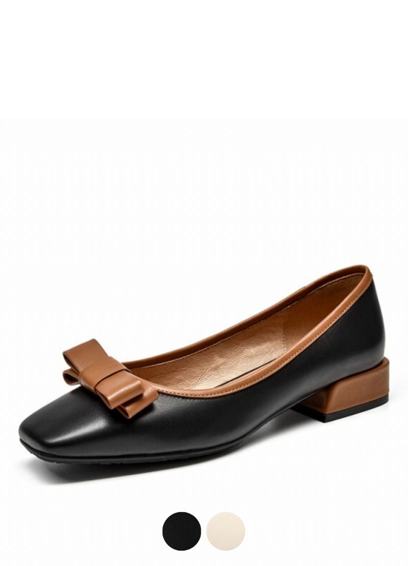 Layde Damesschoenen Met Vierkante Neus Van Leer In Zwarte Schoenen